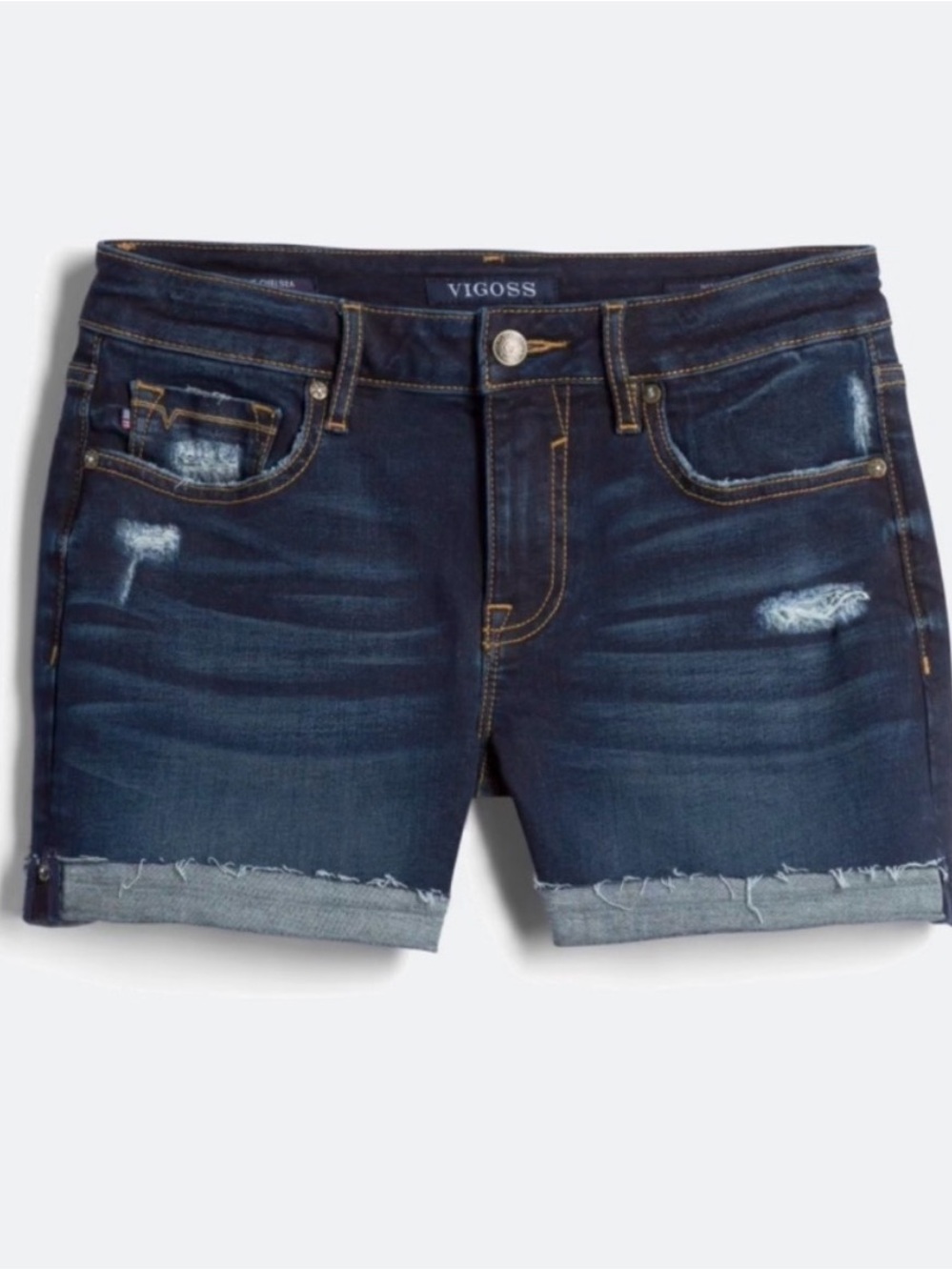 Vigoss Dark Indigo Distressed Roll Cuff Denim Shorts Classic Fit W29 L4